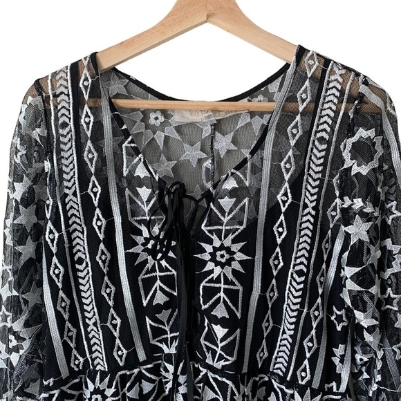 JEN'S Pirate Booty Fortune Mini Dress Black White Lace Sheer Embroidered Size M - Picture 3 of 12